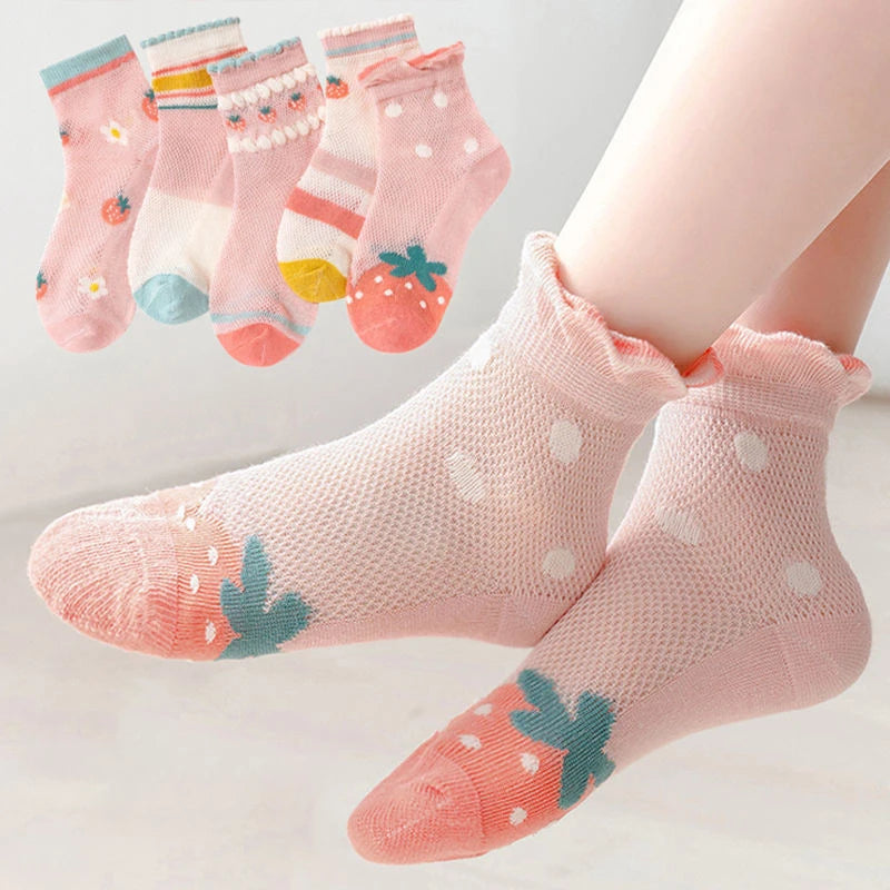 5 Pairs Kids Cotton Socks – Breathable Spring & Summer Socks for Girls and Boys