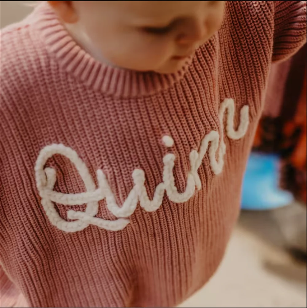 Personalized Baby Sweater with Hand-Embroidered Name & Monogram, A Precious Gift from Aunt for a Baby Girl, Kids Christmas Gift