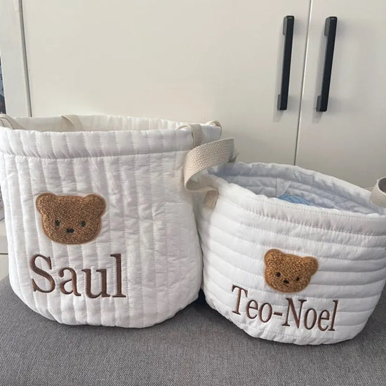 Embroidered Name Cute Bear Storage Basket