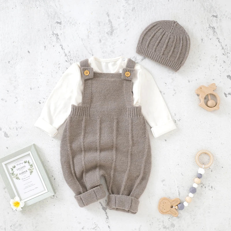 Baby Boy Knit Outfit Set | Winter Jumpsuit with Hat