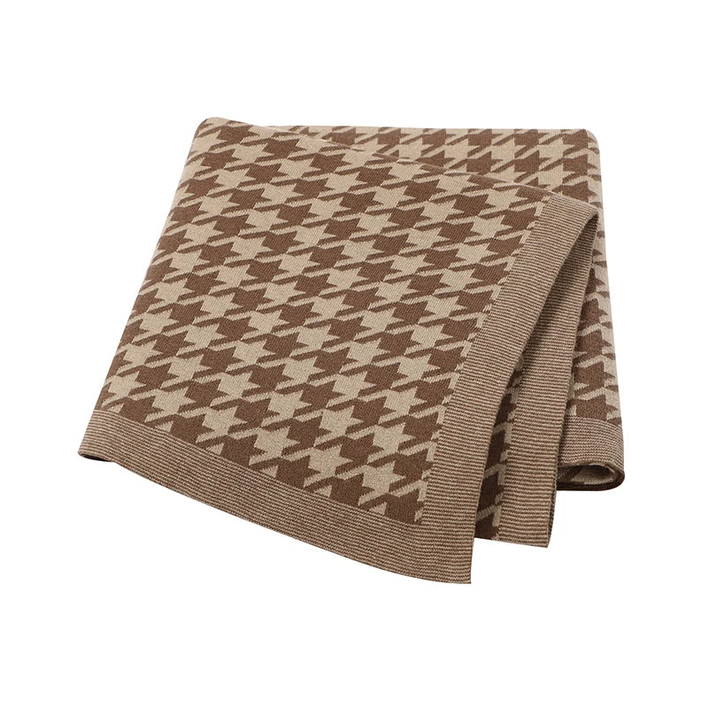 Newborn Baby Knitted Blanket | Soft Checkered Stroller & Bed Cover 100x80cm