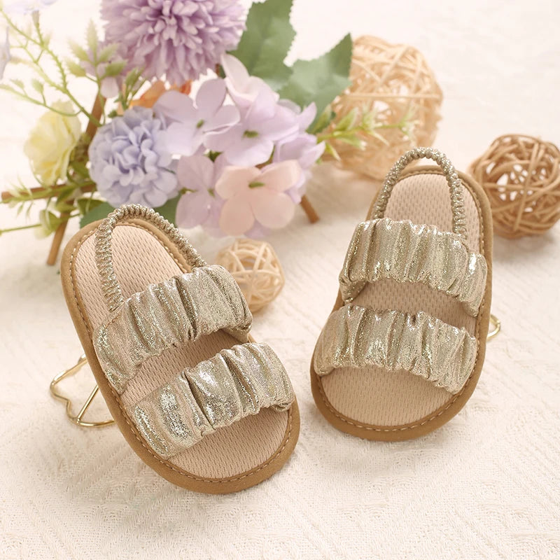 Baby Girl Ruched Sandals | Soft Sole Summer Toddler Shoes
