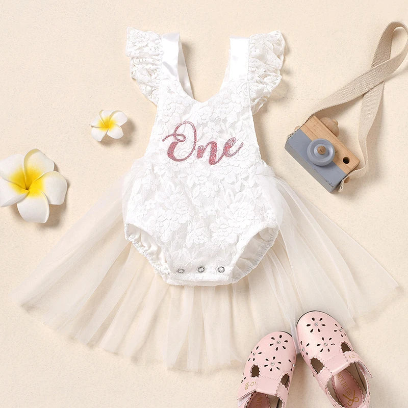 Baby Lace Romper Dress | 1st birthday Princess Outfit Toddler Party Dress