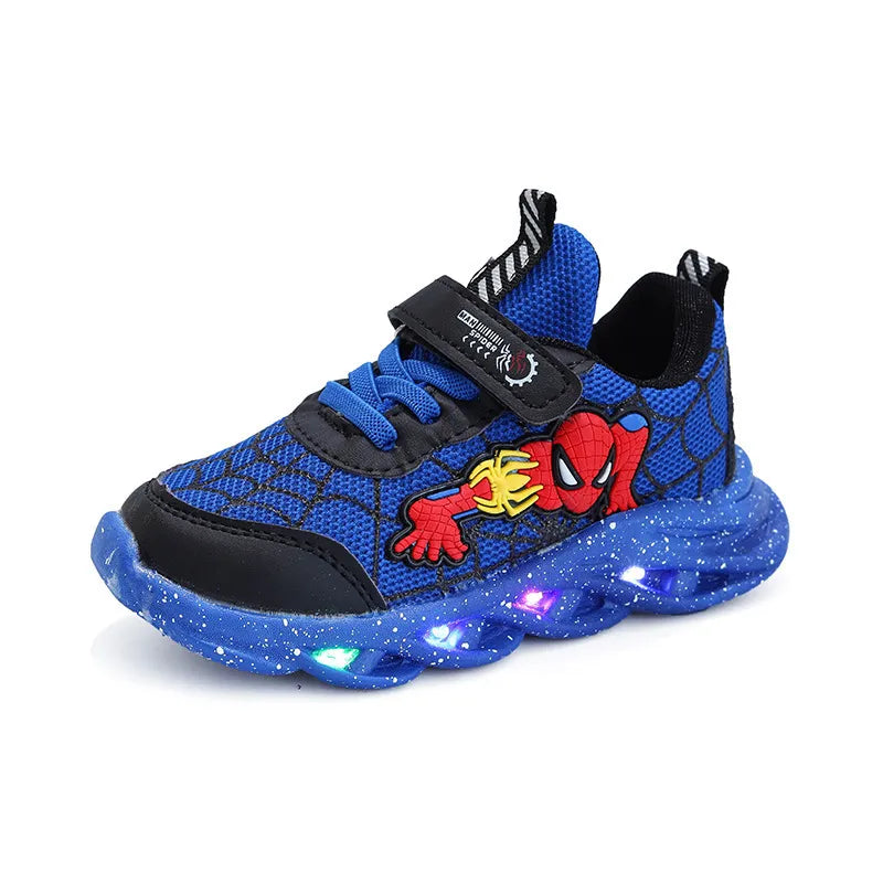LED Casual Sneakers Red Black For Spring Boys Cartoon Mesh Outdoor Shoes Children Lighted Non-slip Shoes Size 21-30