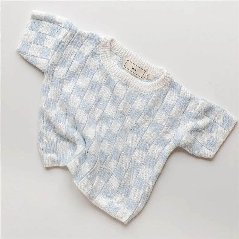 Kids Summer checked Knit Set – Checked T-Shirt & Shorts Outfit for Boys and Girls