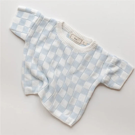 Kids Summer checked Knit Set – Checked T-Shirt & Shorts Outfit for Boys and Girls