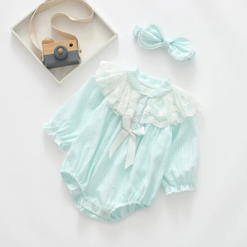 Baby Girl Lace Romper | Pink Blue Newborn Vintage Outfit