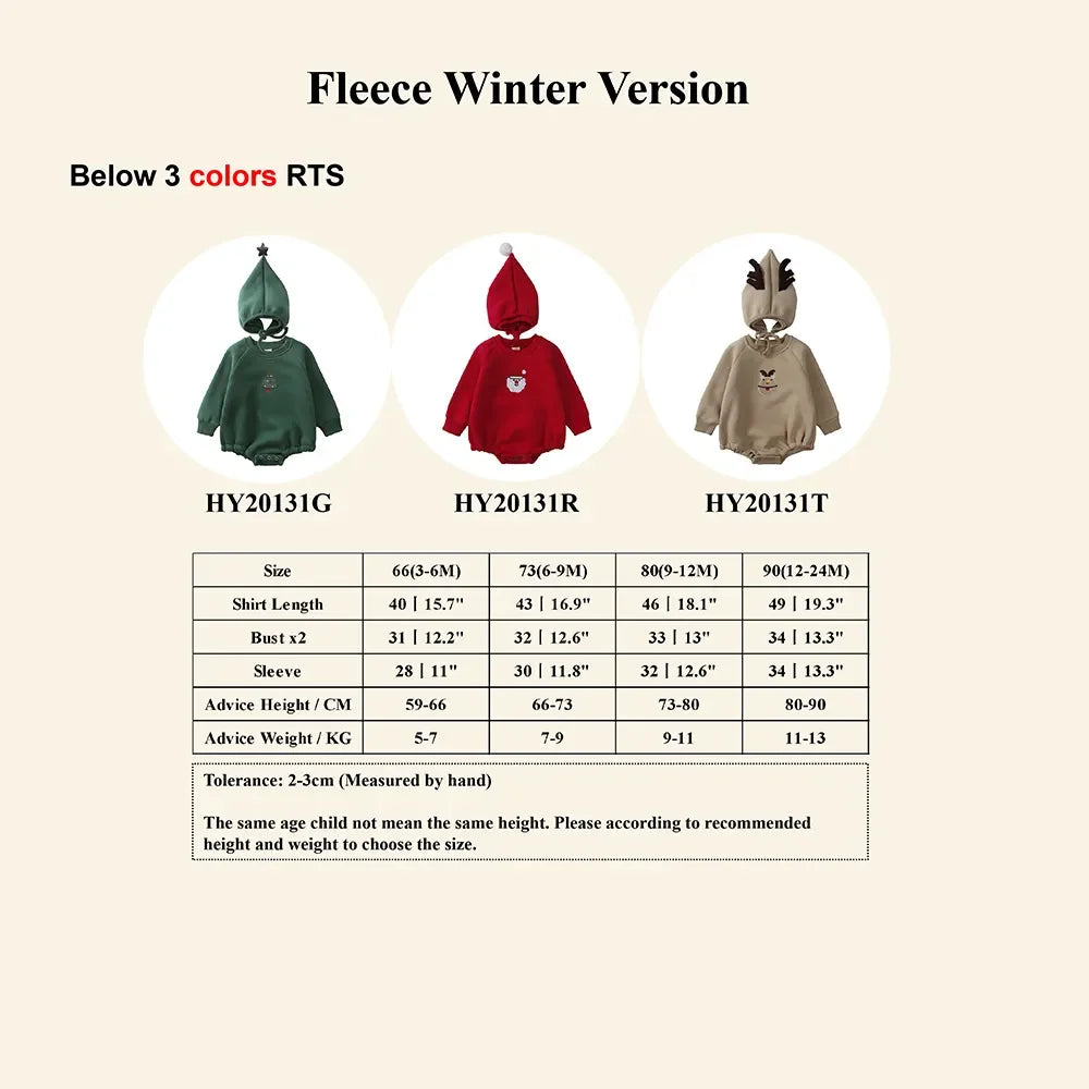 2025 Christmas Costumes Newborn Clothes Baby Romper+Hat Winter Cotton Embroidery Thicken Fleece Toddler Jumpsuit Infant Gift