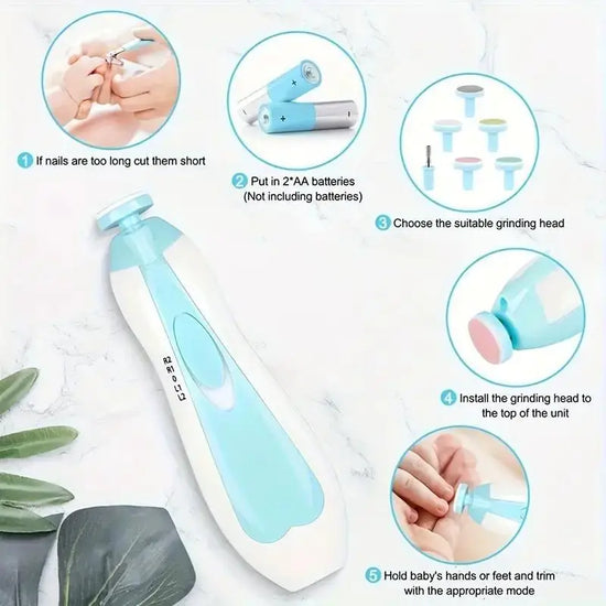 Electric Baby Nail Grinder 6-in-1 | Safe & Silent Baby Nail Trimmer with Light | Newborn & Toddler Nail Care Kit