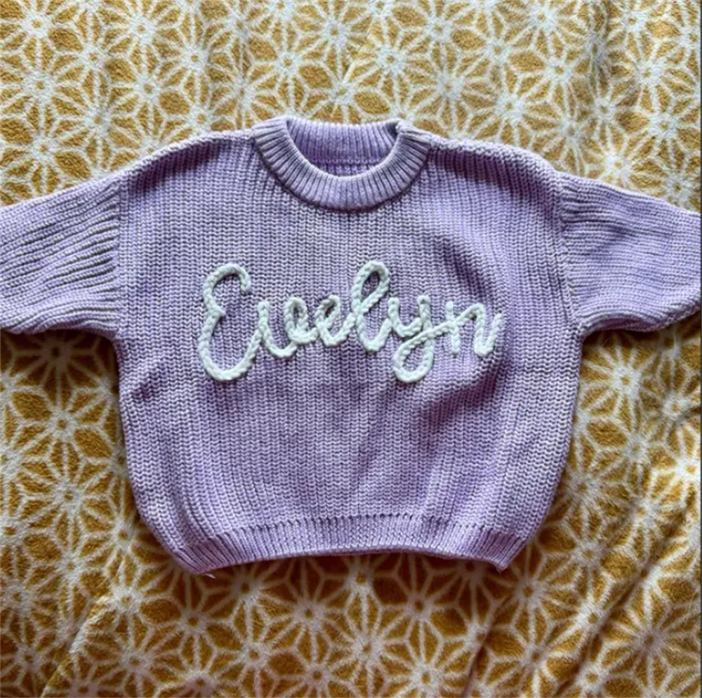 Personalized Baby Sweater with Hand-Embroidered Name & Monogram, A Precious Gift from Aunt for a Baby Girl, Kids Christmas Gift