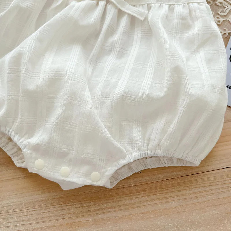Baby Girl White Romper Floral Embroidery | Summer Infant Sleeveless Lace Romper