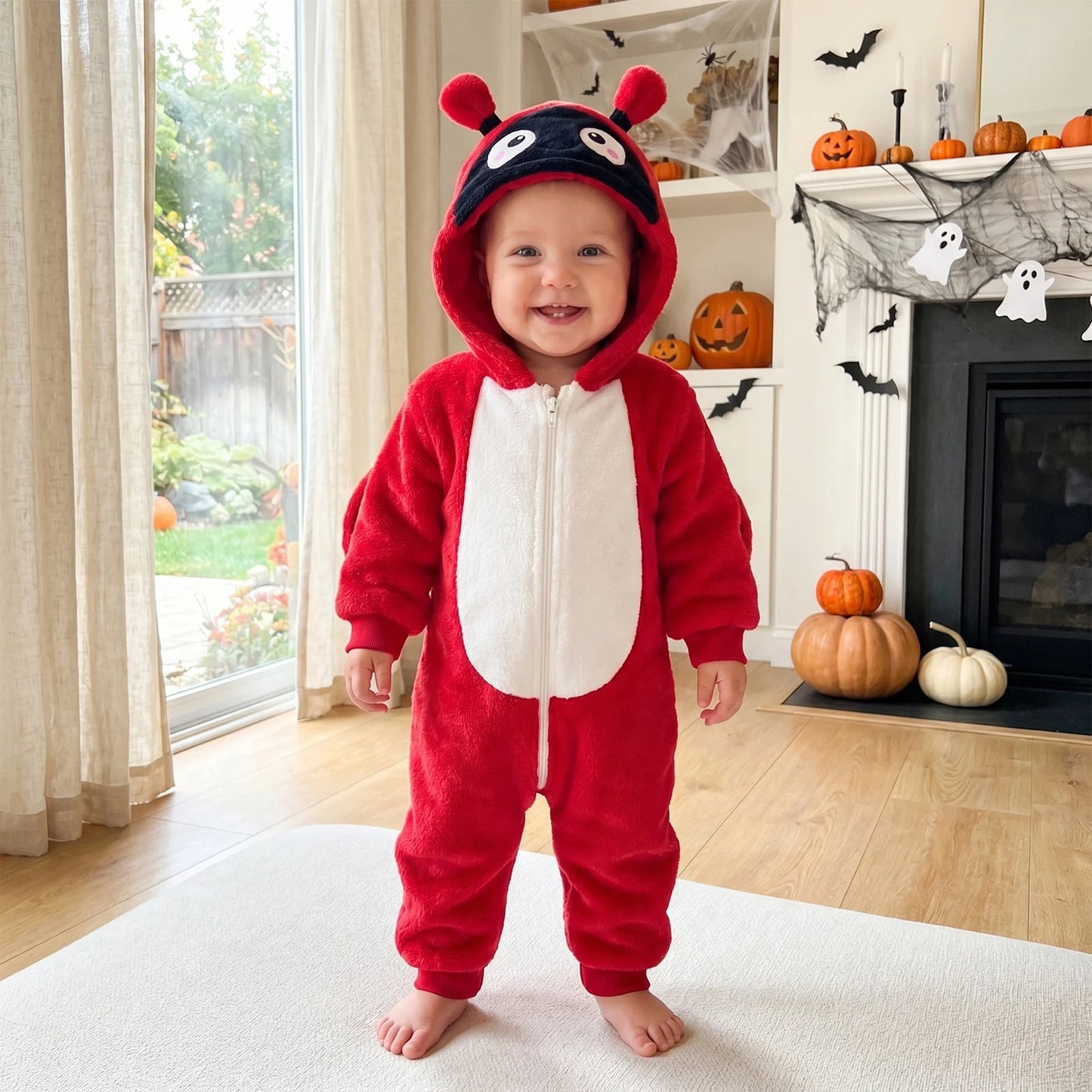 Baby Dinosaurs/Ladybugs Costumes Romper Adorable Halloween Animal Long Sleeve Hooded Zipper Jumpsuit for Party Wear