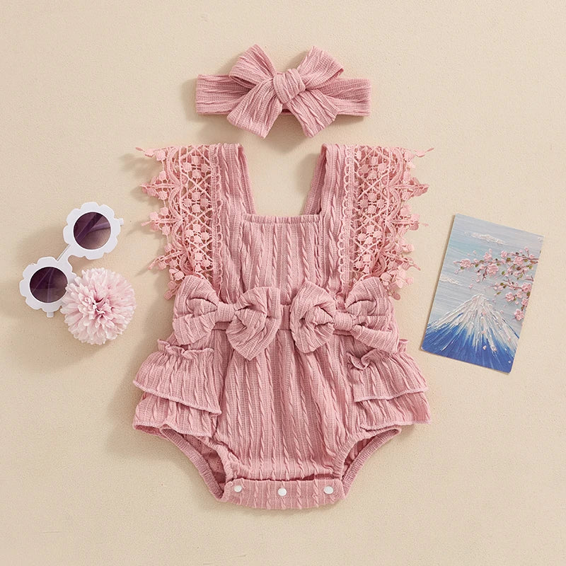 Baby Girl Lace Bow Romper Set | Newborn Summer Outfit