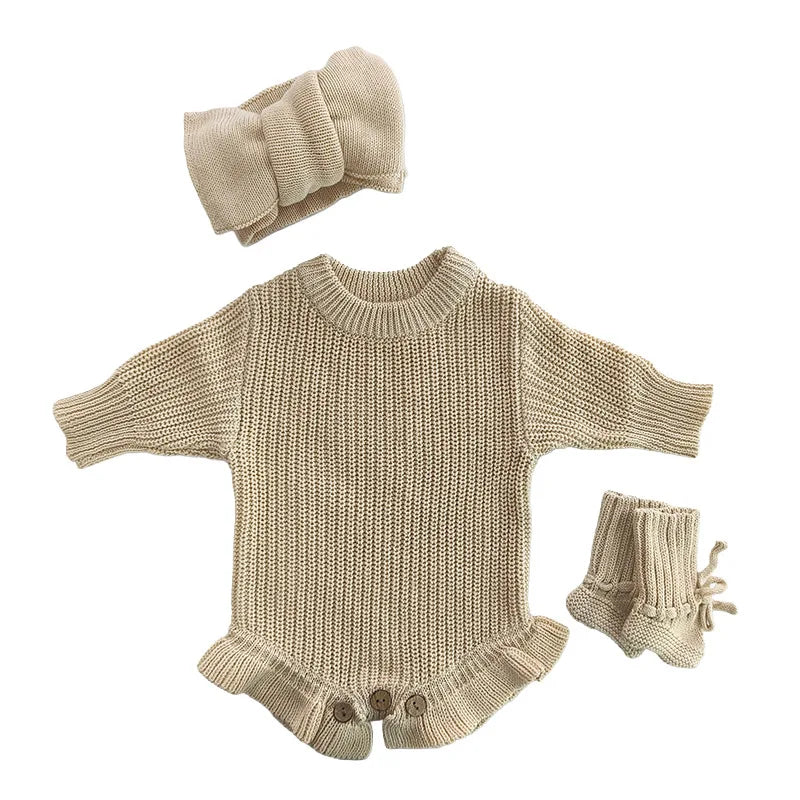 Personalized Baby Knit Sweater Romper Set with Name | Custom Newborn Outfit