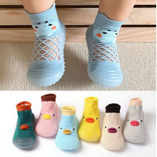 Baby Socks Shoes Soft Leather Sole Shoes Toddler Pre-walk Shoes Cute Bear Duck Semi-high Cotton Knitting Sock 0-3Years months
