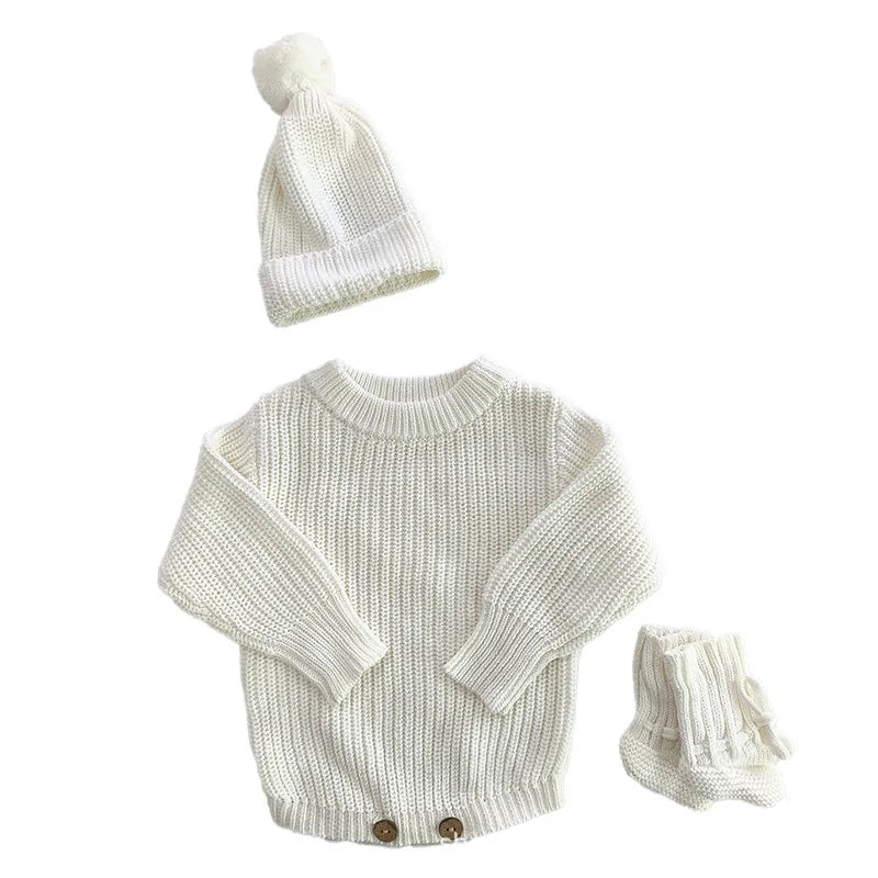 Personalized Baby Knit Sweater Romper Set with Name | Custom Newborn Outfit