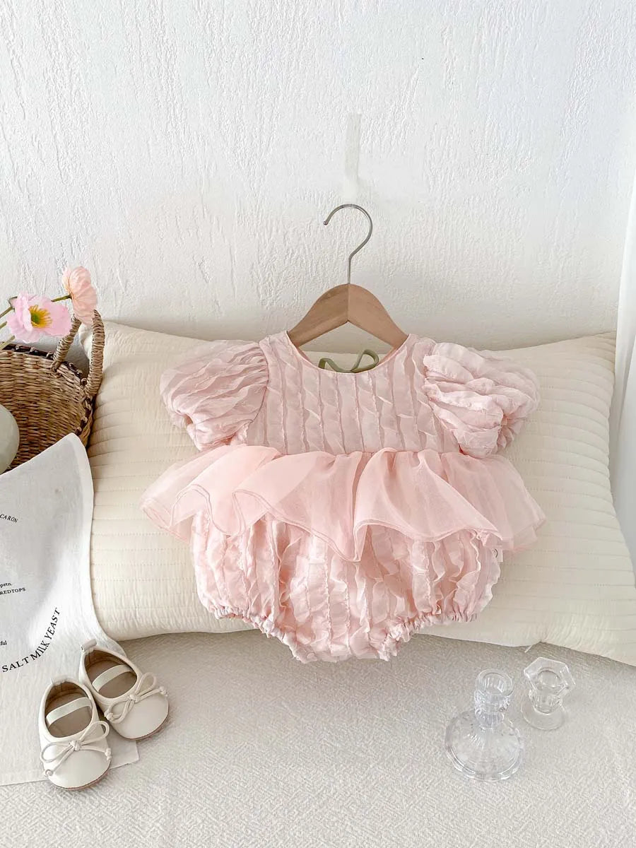Baby Girl Peplum Tulle Dress Romper | Ruffle Puff Sleeve Outfit