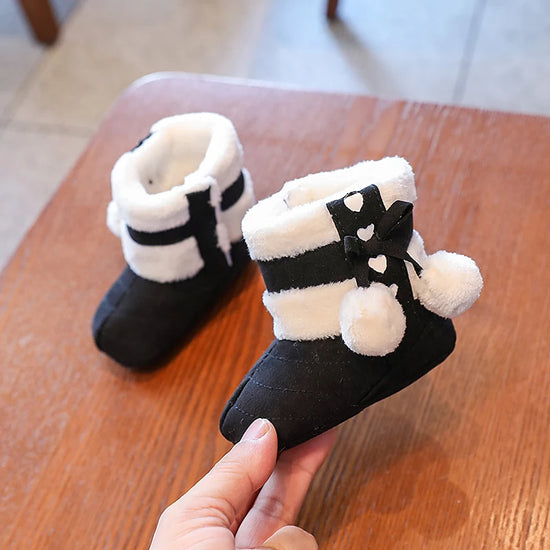 Winter Baby Girls Boots – Cute Bow Plush Pom Snow Shoes for Toddlers & Infants