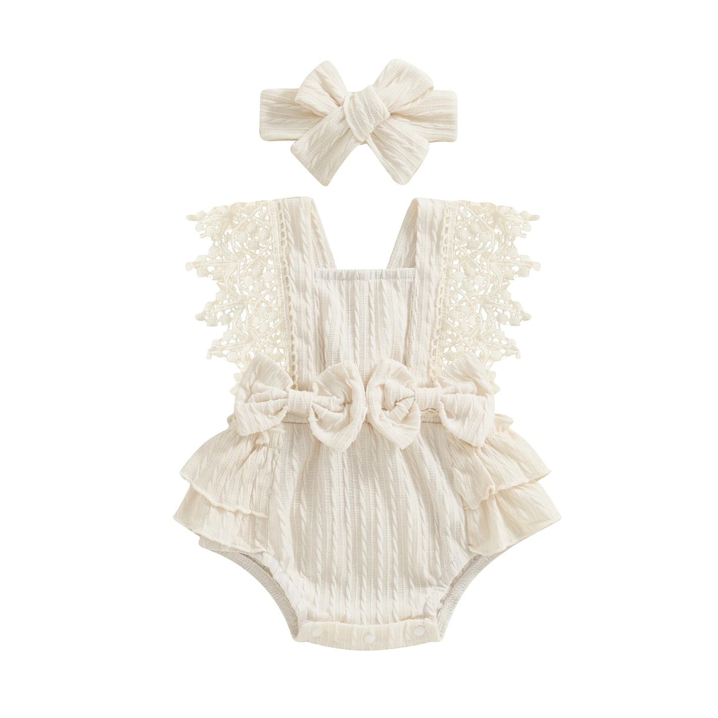 Baby Girl Lace Bow Romper Set | Newborn Summer Outfit