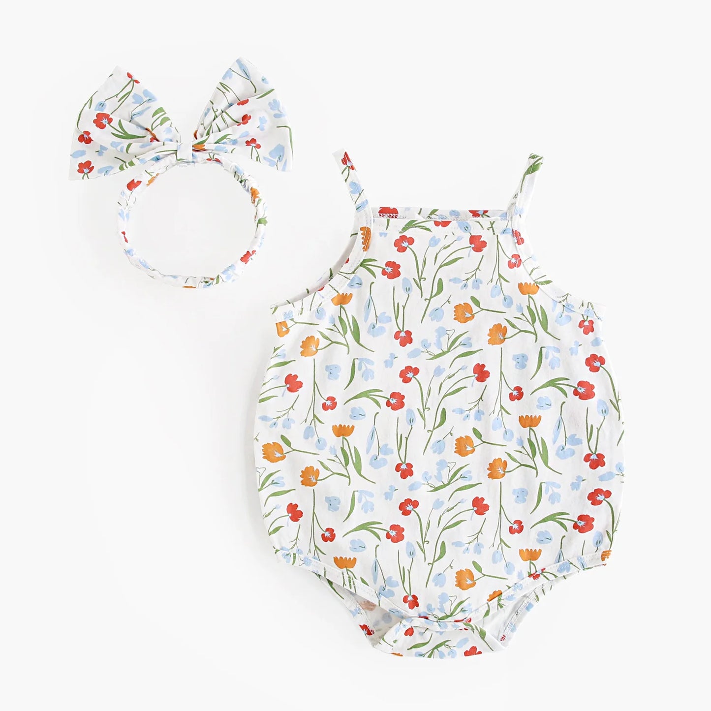 Baby Girl Floral Romper | Summer Infant Bodysuit with Headband