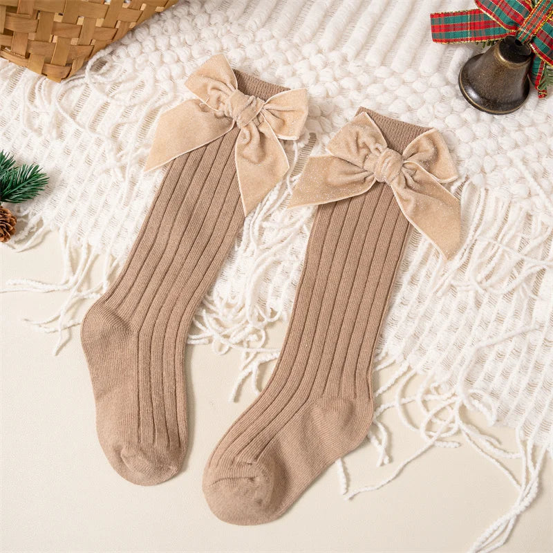 Velvet Bow Knee-High Socks for Baby Girls – Holiday & Everyday Outfit Accessory | MGK & Co