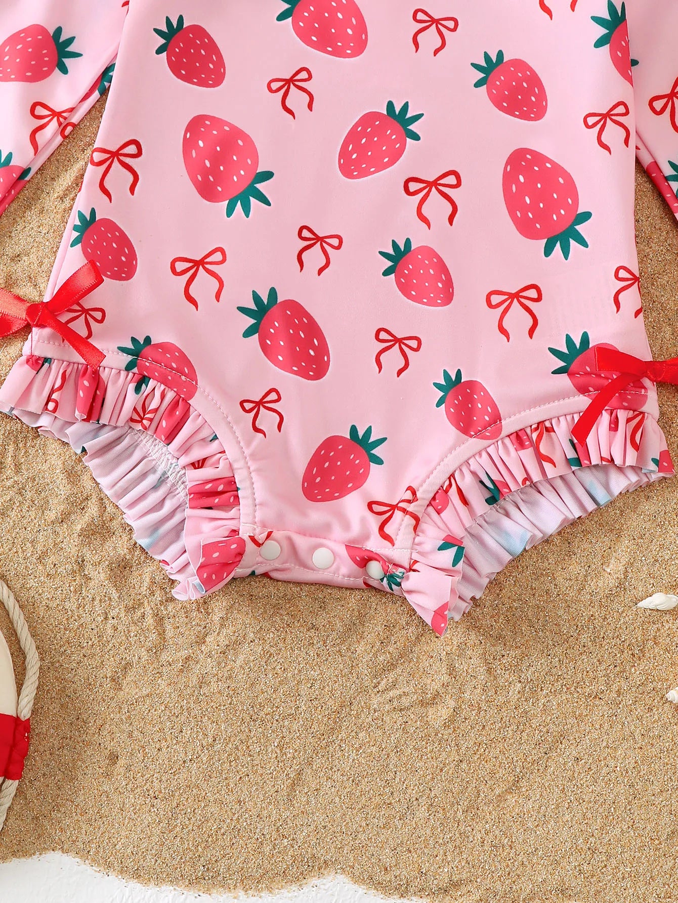 Traje de baño de fresa para bebé niña con gorro, UPF50+ Traje de baño de manga larga, Ropa de protección solar para playa y piscina de verano