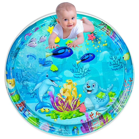 Large Baby Water Play Mat – Inflatable Round Cushion with Dolphin & Seal Pattern | Safe PVC Baby Tummy Time Toy
