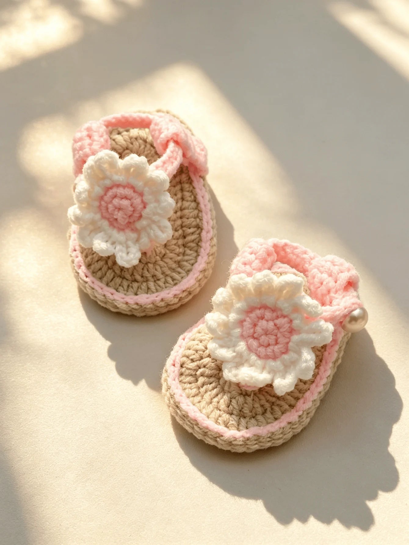 Handmade Crochet Baby Sandals | Daisy Flower Soft Sole Newborn Sandals