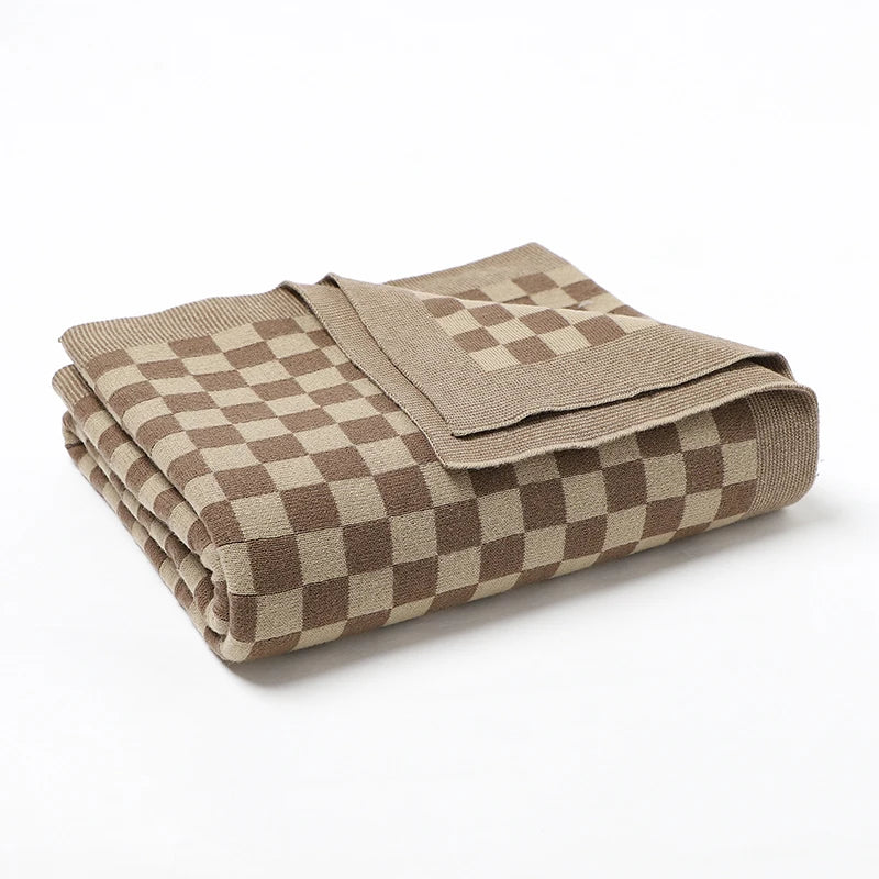 Newborn Baby Knitted Blanket | Soft Checkered Stroller & Bed Cover 100x80cm