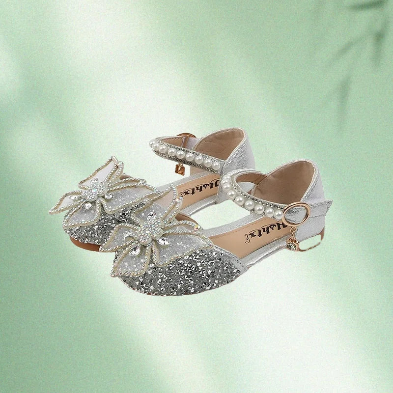 Summer Princess Girls Sandals Sequins Rhinestone Bow Girls Leather Shoes New Baby Perform Prewalker Dancing Shoes