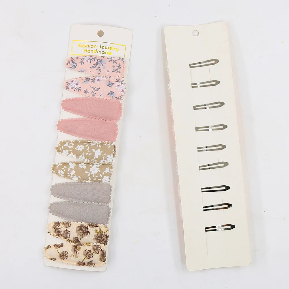 10Pcs Flower Print Cotton Snap Clips Set