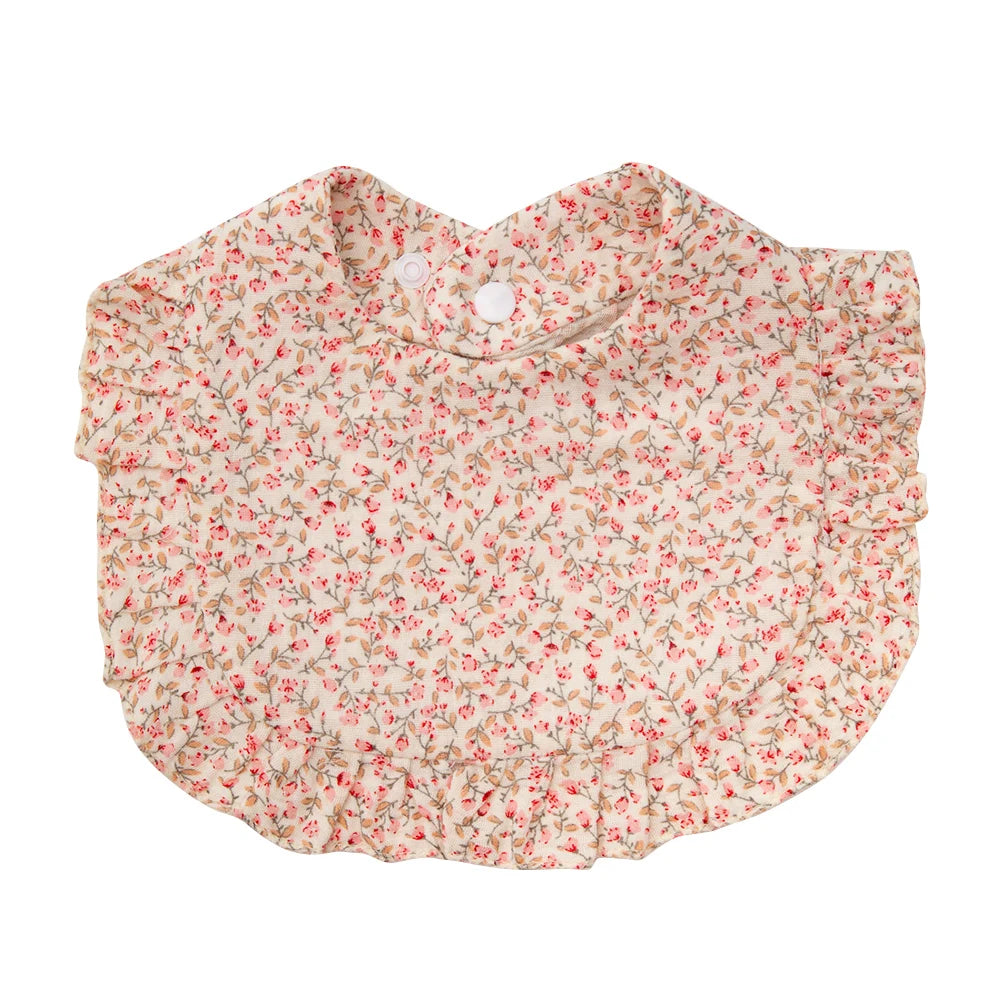 Ruffle Edge Baby Bib – Adjustable Snap Muslin Cotton Bib for Girls