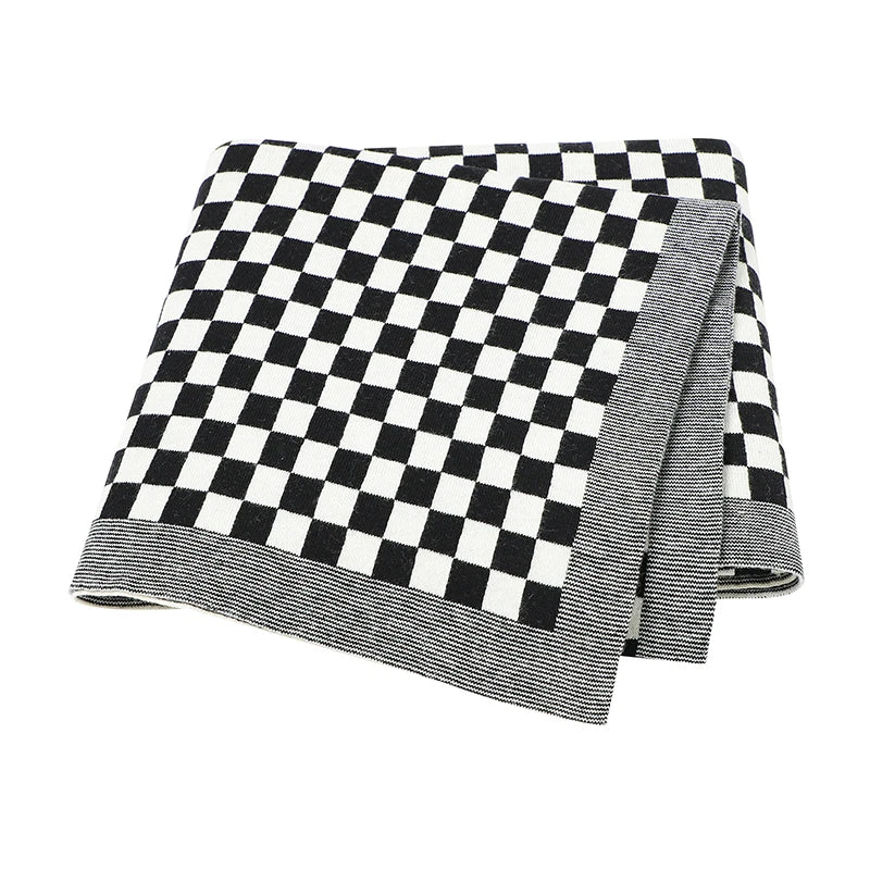 Newborn Baby Knitted Blanket | Soft Checkered Stroller & Bed Cover 100x80cm