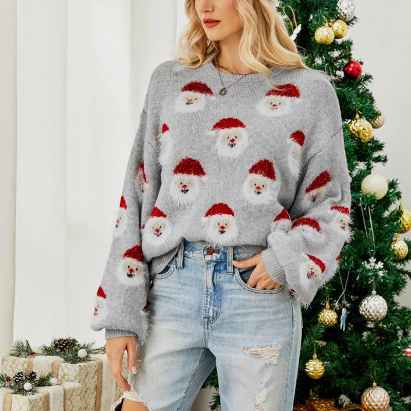 Women's Festive Santa Knit Pullover Christmas Sweater