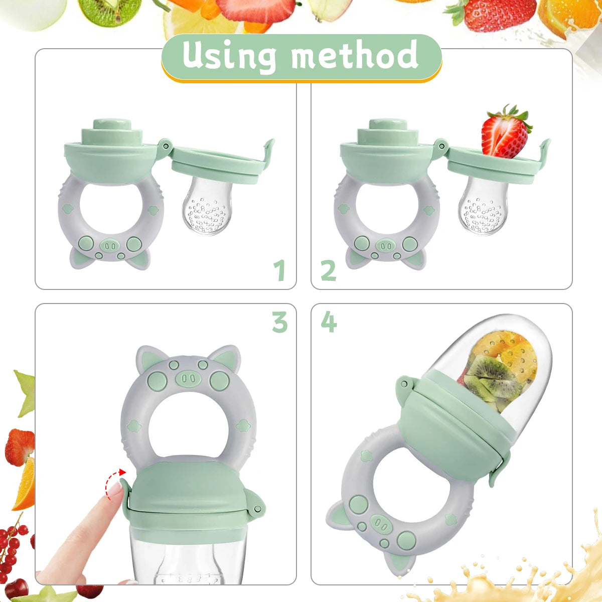8-Piece Silicone Baby Fruit & Veggie Feeder Set | BPA-Free Pacifier with Handle | Perfect for Teething & Holiday Gifting