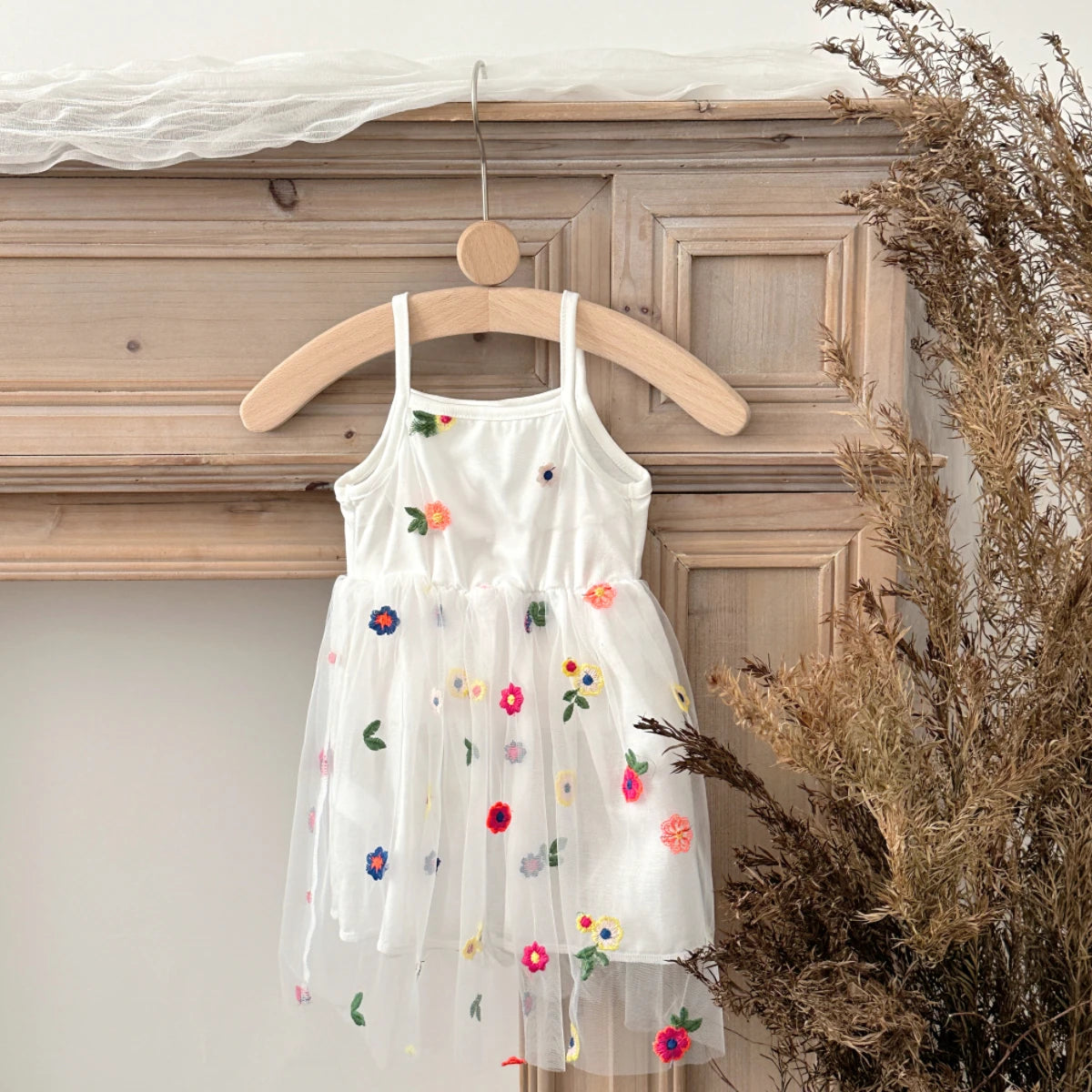 Baby Girl Floral Tulle Dress White | Embroidered Summer Party Outfit