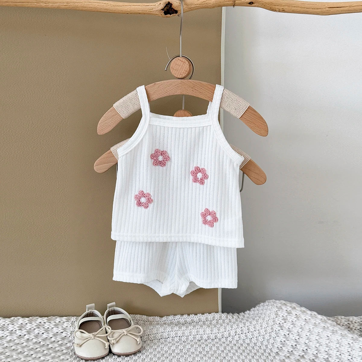 Baby Girl Summer Outfit Set | Ribbed Floral Crop Top & Shorts Matching Set