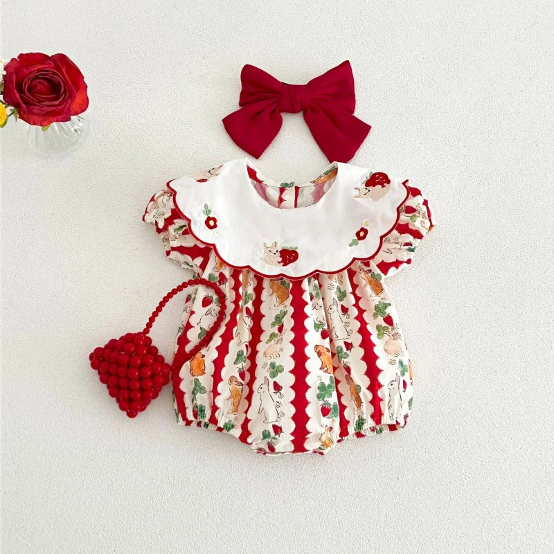 Baby Girl Christmas Romper with Bow | Holiday Bubble Outfit