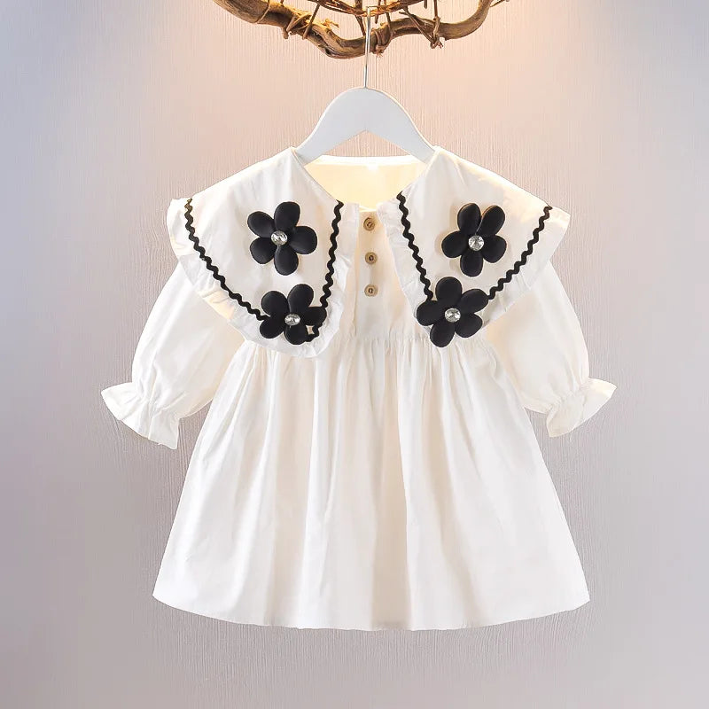 Baby & Toddler Girl Floral Collar Dress – Long Sleeve Ruffle Party Dress