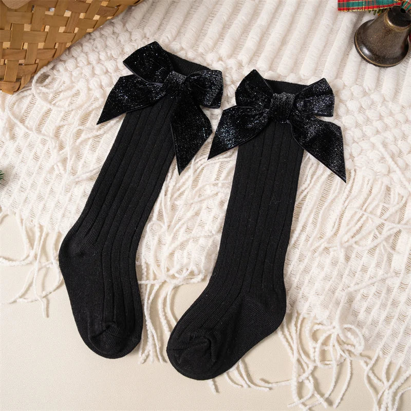 Velvet Bow Knee-High Socks for Baby Girls – Holiday & Everyday Outfit Accessory | MGK & Co