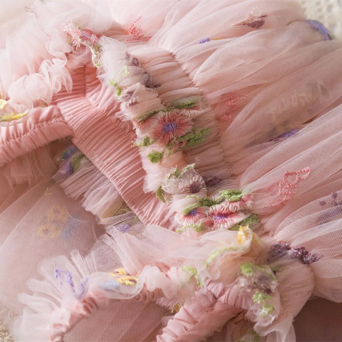 Baby Girl Floral Tulle Dress | Embroidered Princess Party Dress for Toddler