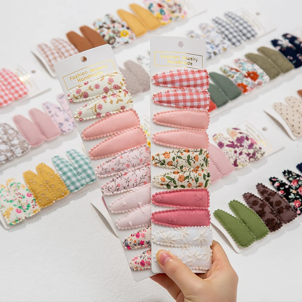 10Pcs Flower Print Cotton Snap Clips Set