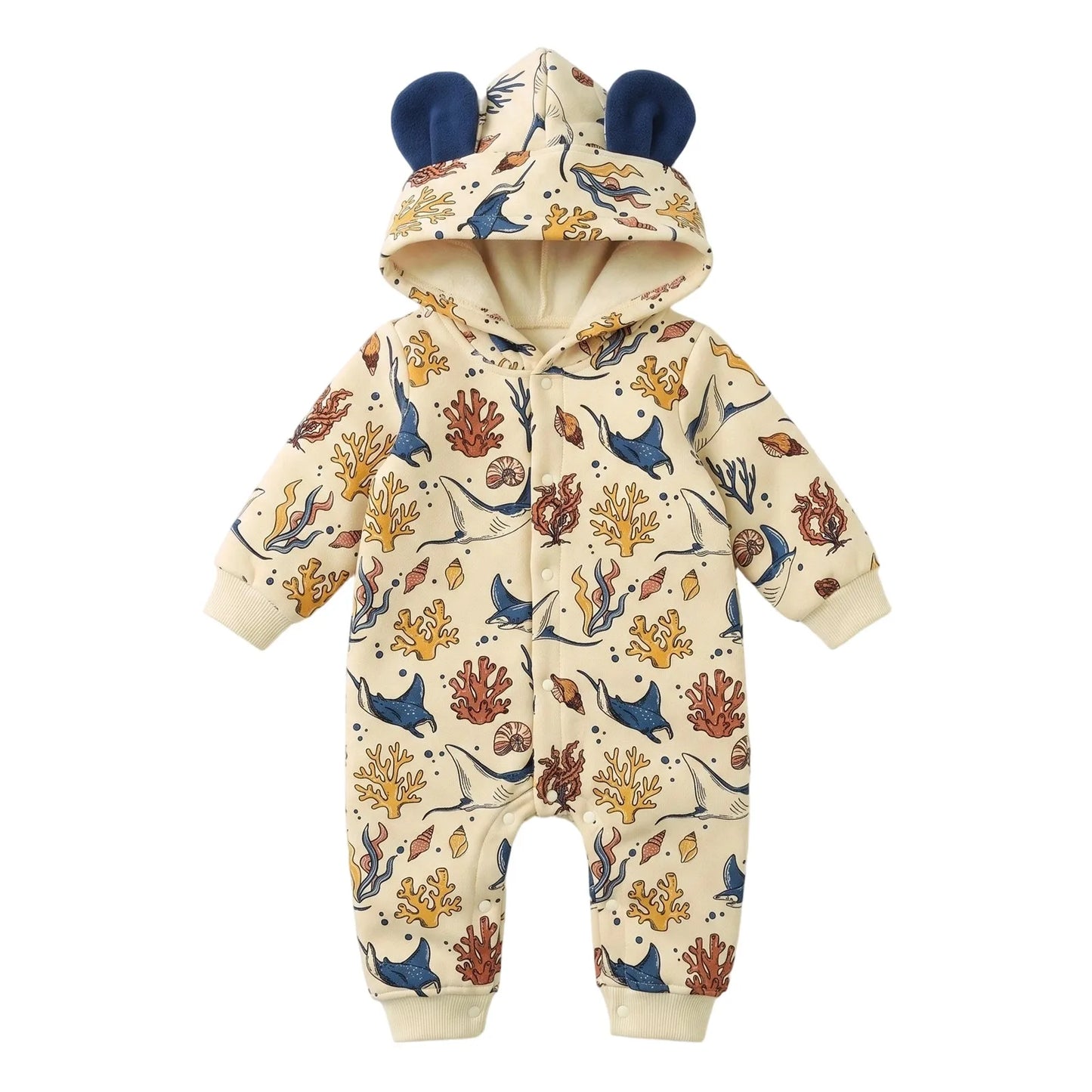 Baby Animal Print Hooded Romper with Ears
