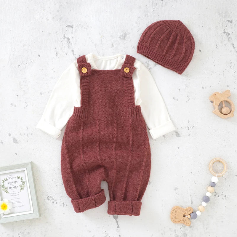 Baby Boy Knit Outfit Set | Winter Jumpsuit with Hat