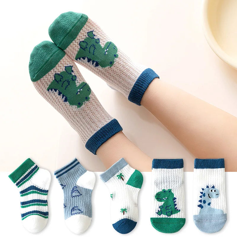 5 Pairs Kids Cotton Socks – Breathable Spring & Summer Socks for Girls and Boys