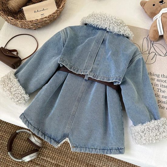 Winter Girls Denim Sherpa Jacket with Belt