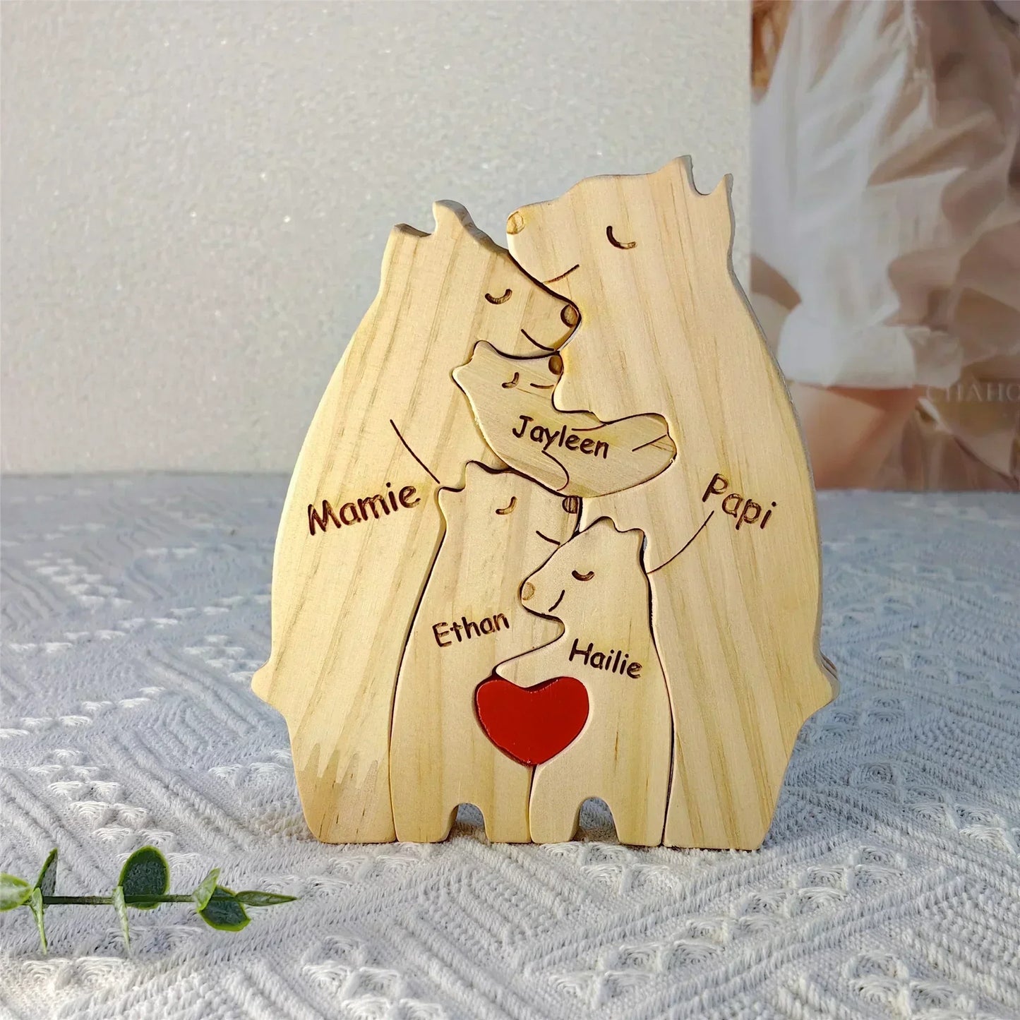 Customized Bear Family Wooden Puzzle with Engraved Personalization - Unique Gift