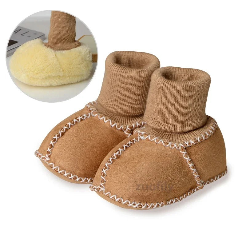0-1Y Baby Suede Leather Thick Shoes Infants Winter Plush Booties Fur Girls Booties Unisex Sheepskin Kids Boy Floor First Walkers