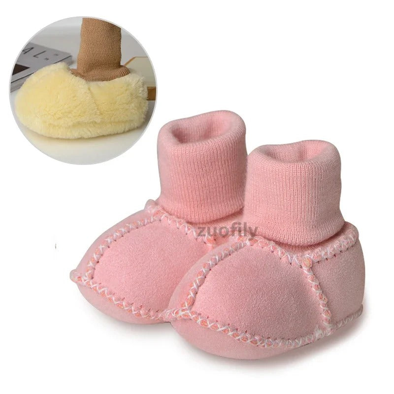 0-1Y Baby Suede Leather Thick Shoes Infants Winter Plush Booties Fur Girls Booties Unisex Sheepskin Kids Boy Floor First Walkers
