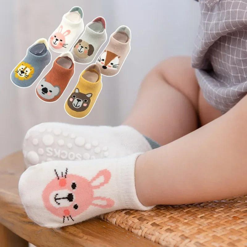 6-Pack Adorable Baby Socks – Non-Slip, Cartoon-Cute & Cozy